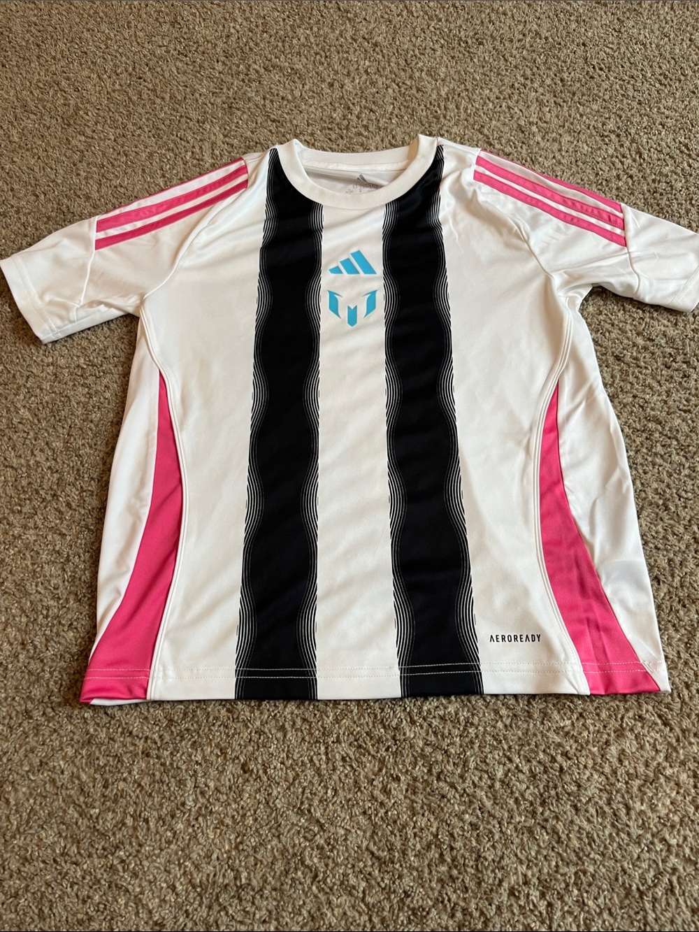 adidas White, Pink & Black Kids Soccer Jersey